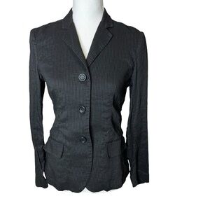 Theory Pinstripe Blazer Jacket Linen Blend Black 4